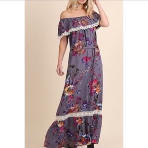 Umgee large purple floral off shoulder maxi dress